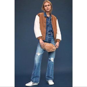 Anthropologie Georgie Sherpa-Sleeved Bomber Jacket (SIZE L)